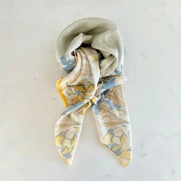 70s Vintage Anne Klein Swiss Dot & Floral Print Cottagecore Cotton Scarf Wrap - Picture 17 of 17